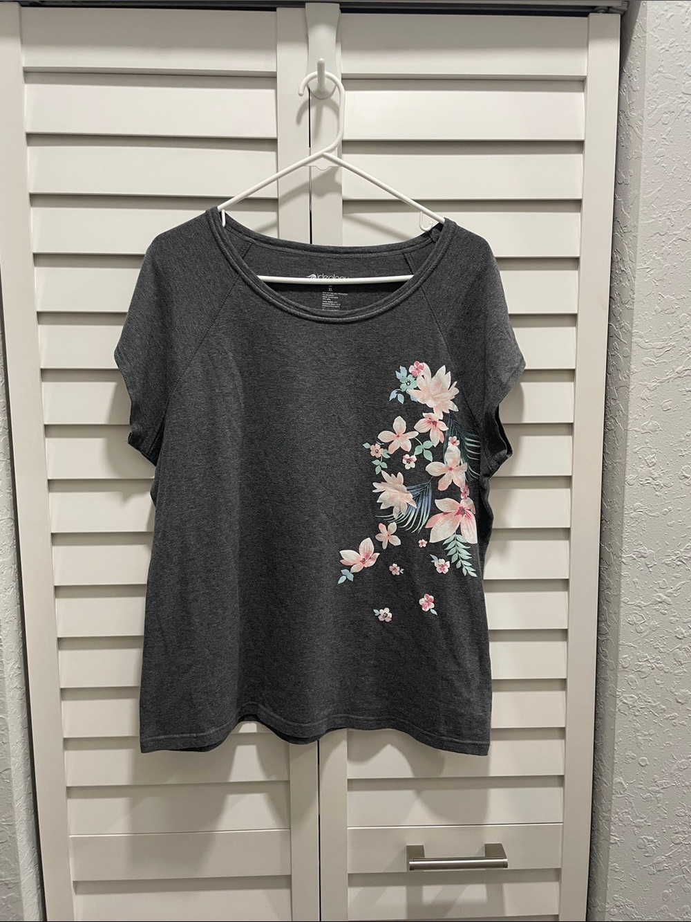 Ideology Charcoal Short Sleeve Tee with Pink Floral Print